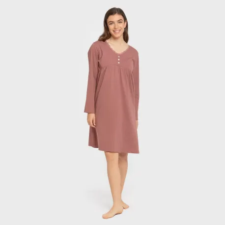 Vestido algodão manga comprida renda liso