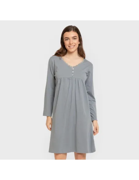 Vestido algodão manga comprida renda liso Vestido algodão manga comprida renda liso