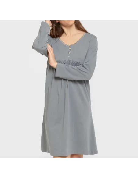 Vestido algodão manga comprida renda liso Vestido algodão manga comprida renda liso