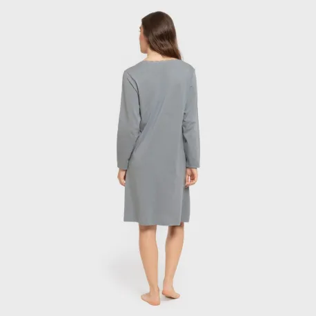 Vestido algodão manga comprida renda liso