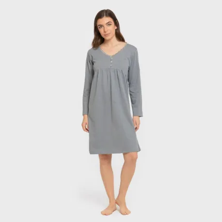 Vestido algodão manga comprida renda liso