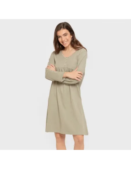 Vestido algodão manga comprida renda liso Vestido algodão manga comprida renda liso