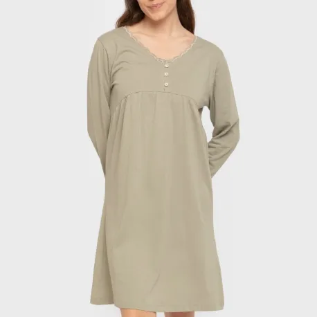 Vestido algodão manga comprida renda liso