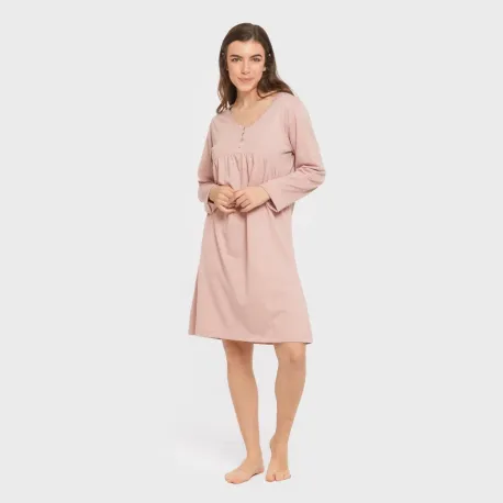 Vestido algodão manga comprida renda liso