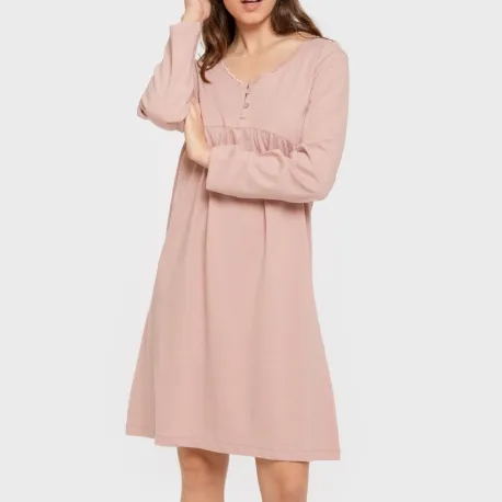 Vestido algodão manga comprida renda liso