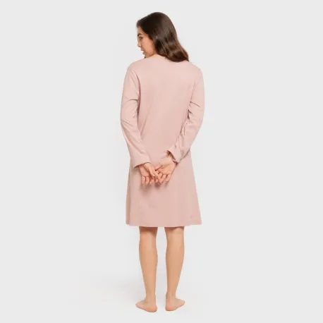 Vestido algodão manga comprida renda liso