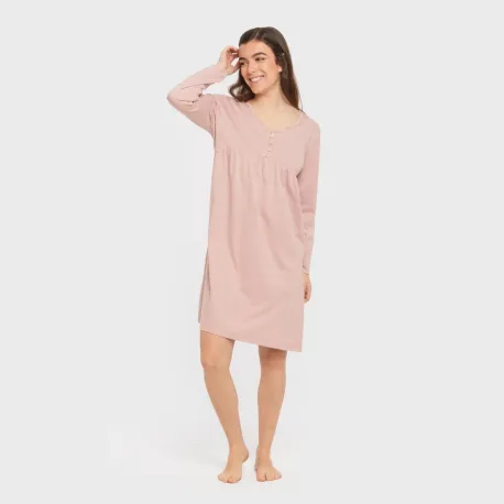 Vestido algodão manga comprida renda liso