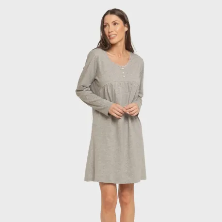 Vestido algodão manga comprida renda liso