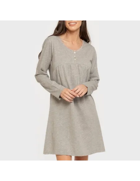 Vestido algodão manga comprida renda liso Vestido algodão manga comprida renda liso