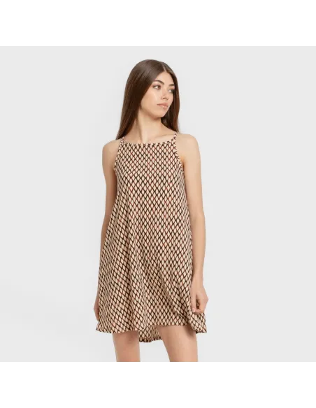 Vestido curto alças crepe Orlando castanho