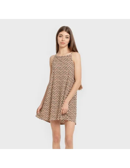 Vestido curto alças crepe Orlando castanho