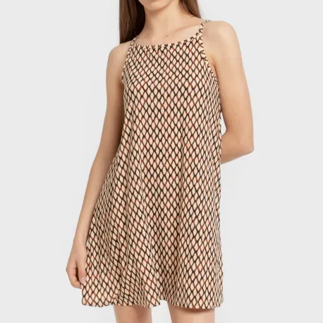 Vestido curto alças crepe Orlando castanho