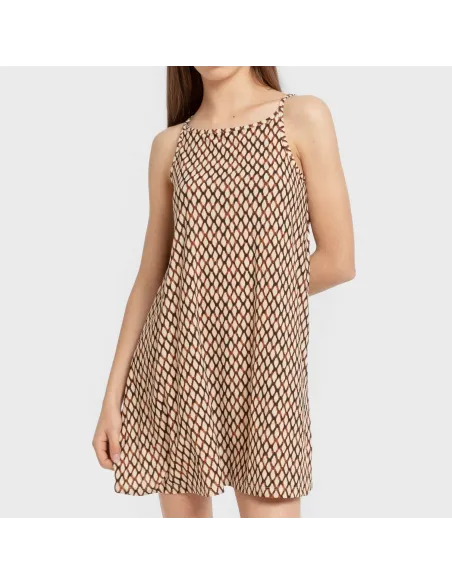 Vestido curto alças crepe Orlando castanho