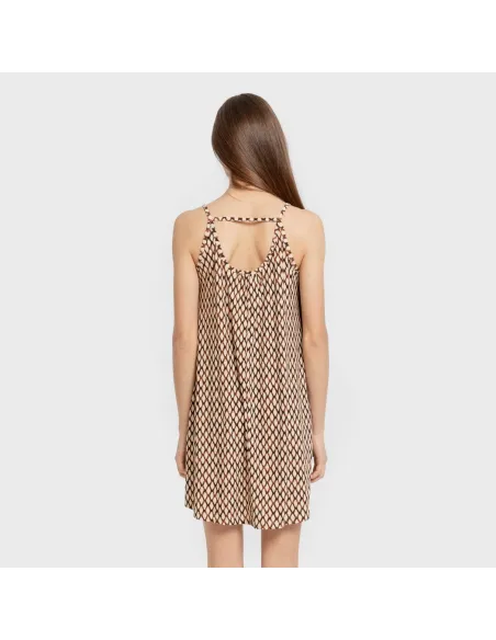 Vestido curto alças crepe Orlando castanho