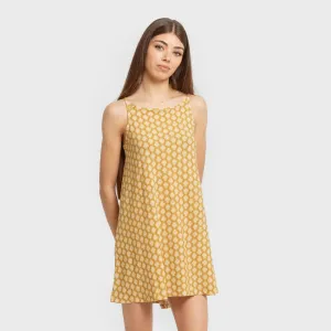 Vestido curto alças crepe Sindarina ocre