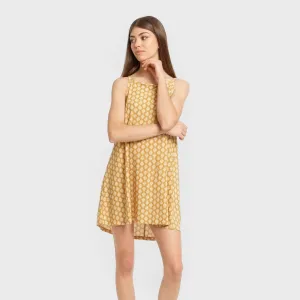 Vestido curto alças crepe Sindarina ocre 2