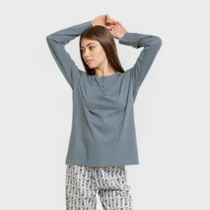 Pijama algodão Hibisco água marinha
