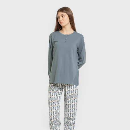 Pijama algodão Hibisco água marinha