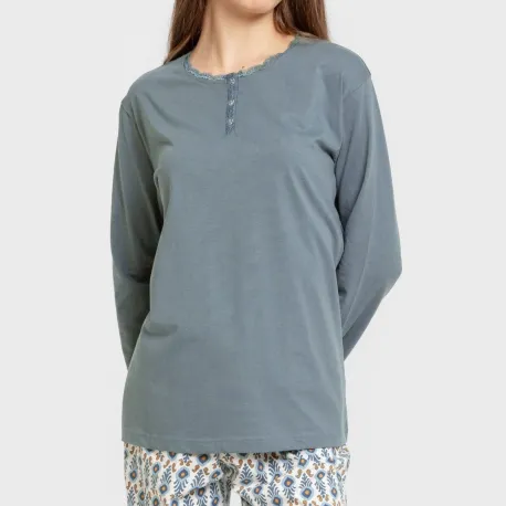 Pijama algodão Hibisco água marinha