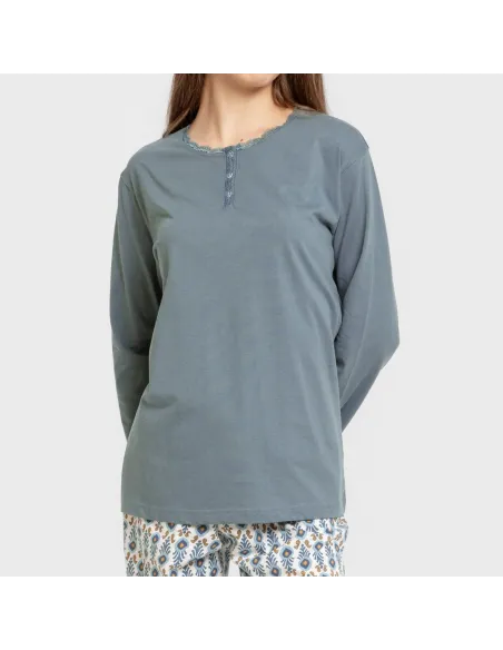 Pijama algodão Hibisco água marinha Pijama algodão Hibisco água marinha