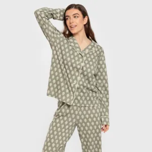 Pijama comprido camisa algodão mulher Soma verde seco