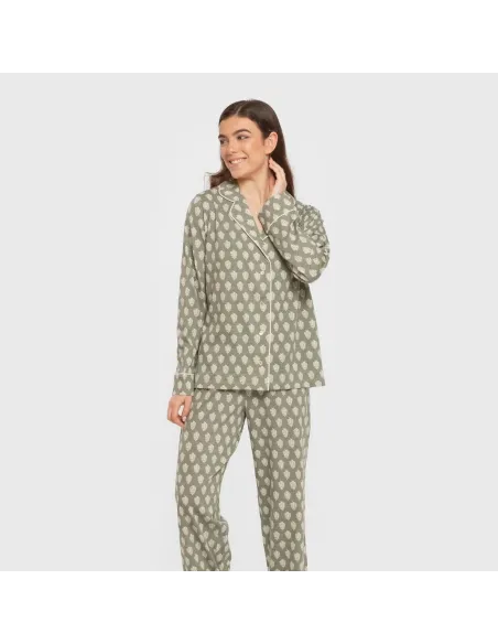 Pijama comprido camisa algodão mulher Soma verde seco Pijama comprido camisa algodão mulher Soma verde seco