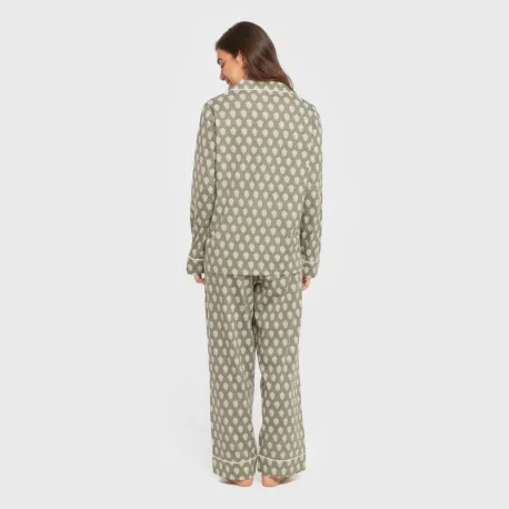 Pijama comprido camisa algodão mulher Soma verde seco