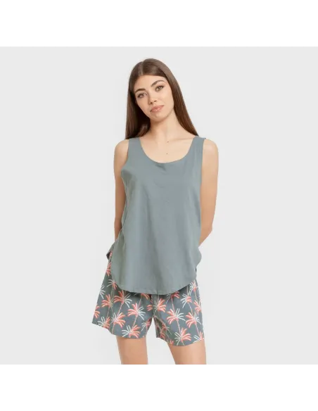 Pijama curto algodão Creta verde francês