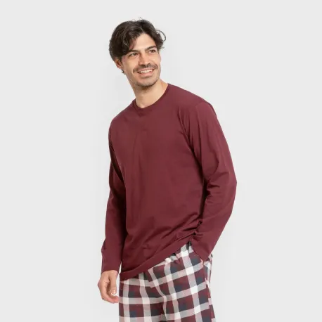 Pijama algodão homem Cuadro Ferni bordô