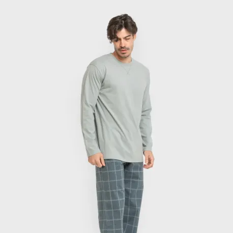 Pijama homem flanela Cuadro Andino verde azul claro