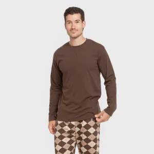 Pijama algodão homem Olmo castanho escuro mesclado