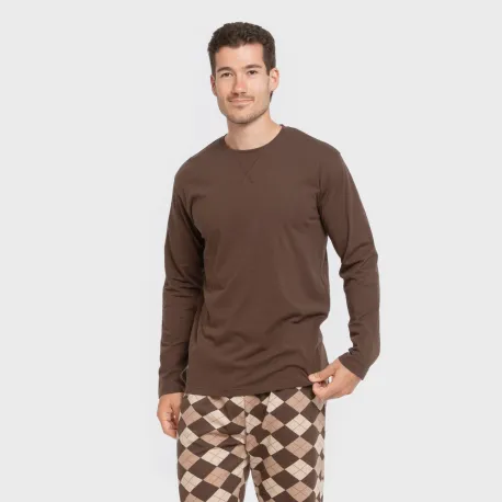 Pijama algodão homem Olmo castanho escuro mesclado