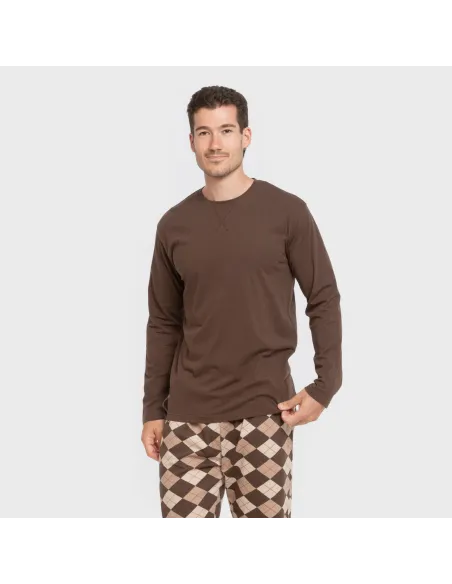 Pijama algodão homem Olmo castanho escuro mesclado Pijama algodão homem Olmo castanho escuro mesclado