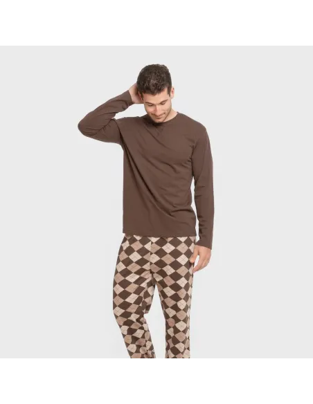 Pijama algodão homem Olmo castanho escuro mesclado Pijama algodão homem Olmo castanho escuro mesclado