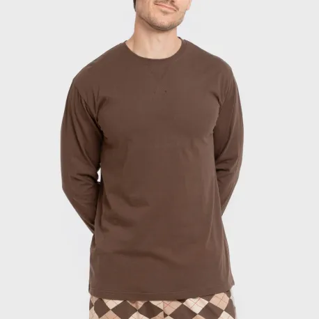 Pijama algodão homem Olmo castanho escuro mesclado