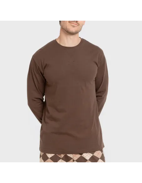 Pijama algodão homem Olmo castanho escuro mesclado Pijama algodão homem Olmo castanho escuro mesclado