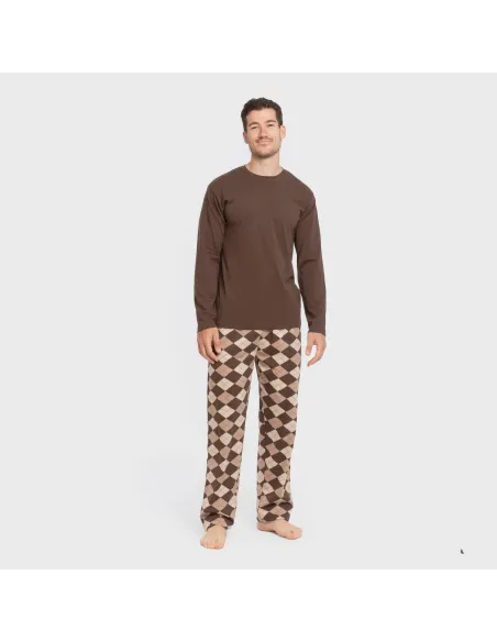 Pijama algodão homem Olmo castanho escuro mesclado Pijama algodão homem Olmo castanho escuro mesclado