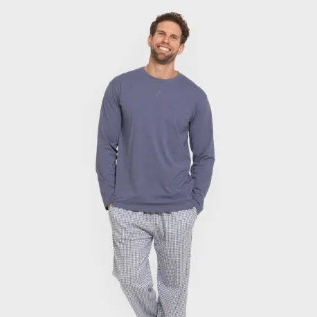 Pijama algodão homem Cuadro Saul azul