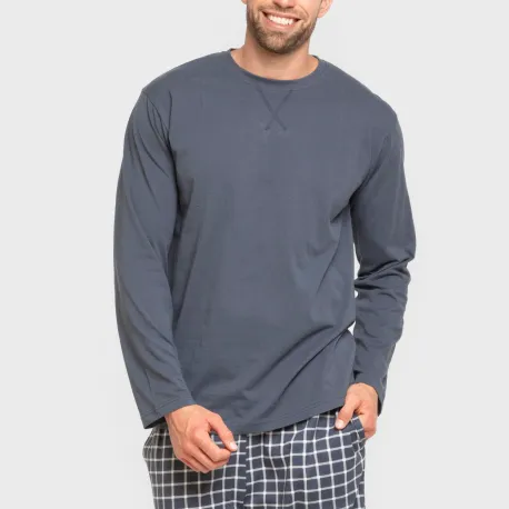 Pijama algodão homem Cuadro Roberto azul