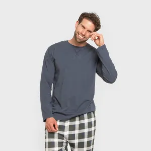 Pijama algodão homem Cuadro Ferni azul marinho