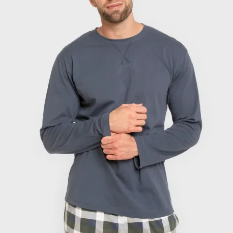 Pijama algodão homem Cuadro Ferni azul marinho