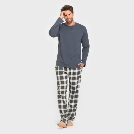 Pijama algodão homem Cuadro Ferni azul marinho