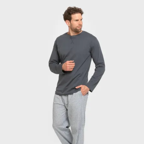 Pijama algodão homem Cuadro Edmund azul