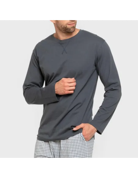 Pijama algodão homem Cuadro Edmund azul Pijama algodão homem Cuadro Edmund azul