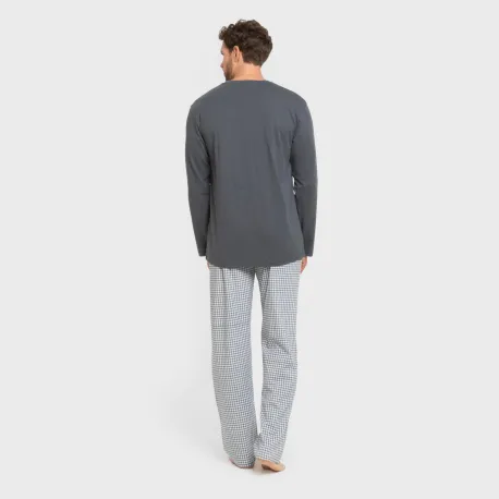 Pijama algodão homem Cuadro Edmund azul