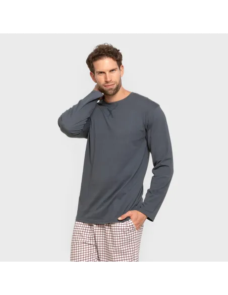 Pijama algodão homem Cuadro Michael azul Pijama algodão homem Cuadro Michael azul