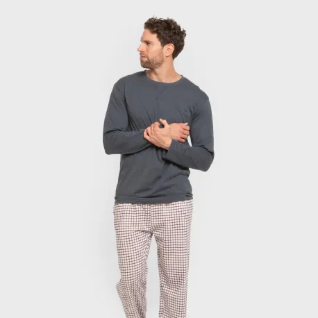 Pijama algodão homem Cuadro Michael azul