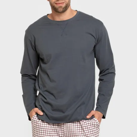 Pijama algodão homem Cuadro Michael azul