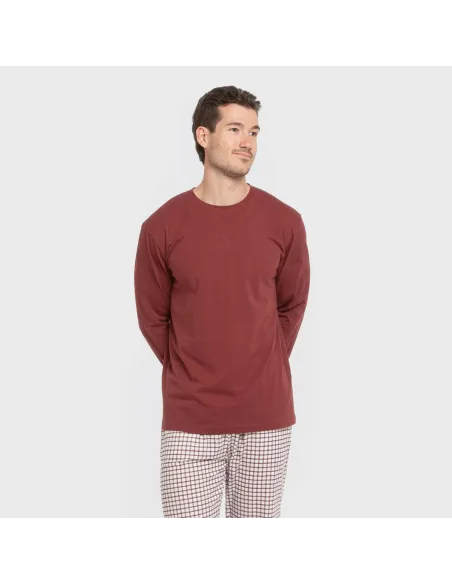 Pijama algodão homem Cuadro Michael bordô