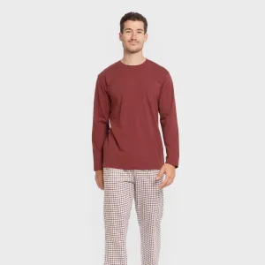 Pijama algodão homem Cuadro Michael bordô 2